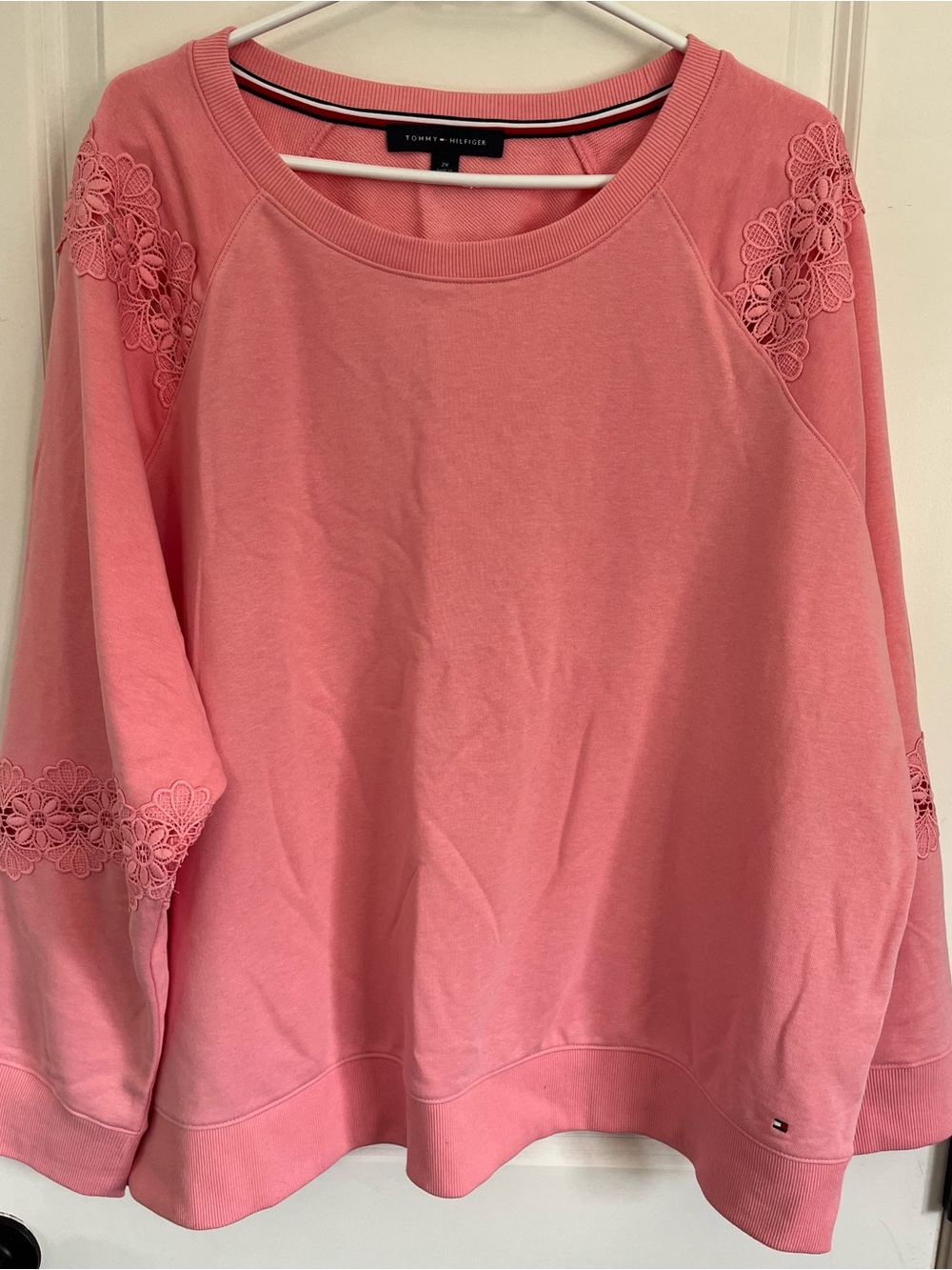 Tommy Hilfiger Coral Pink Floral Crochet Detail Sweatshirt Size 2X